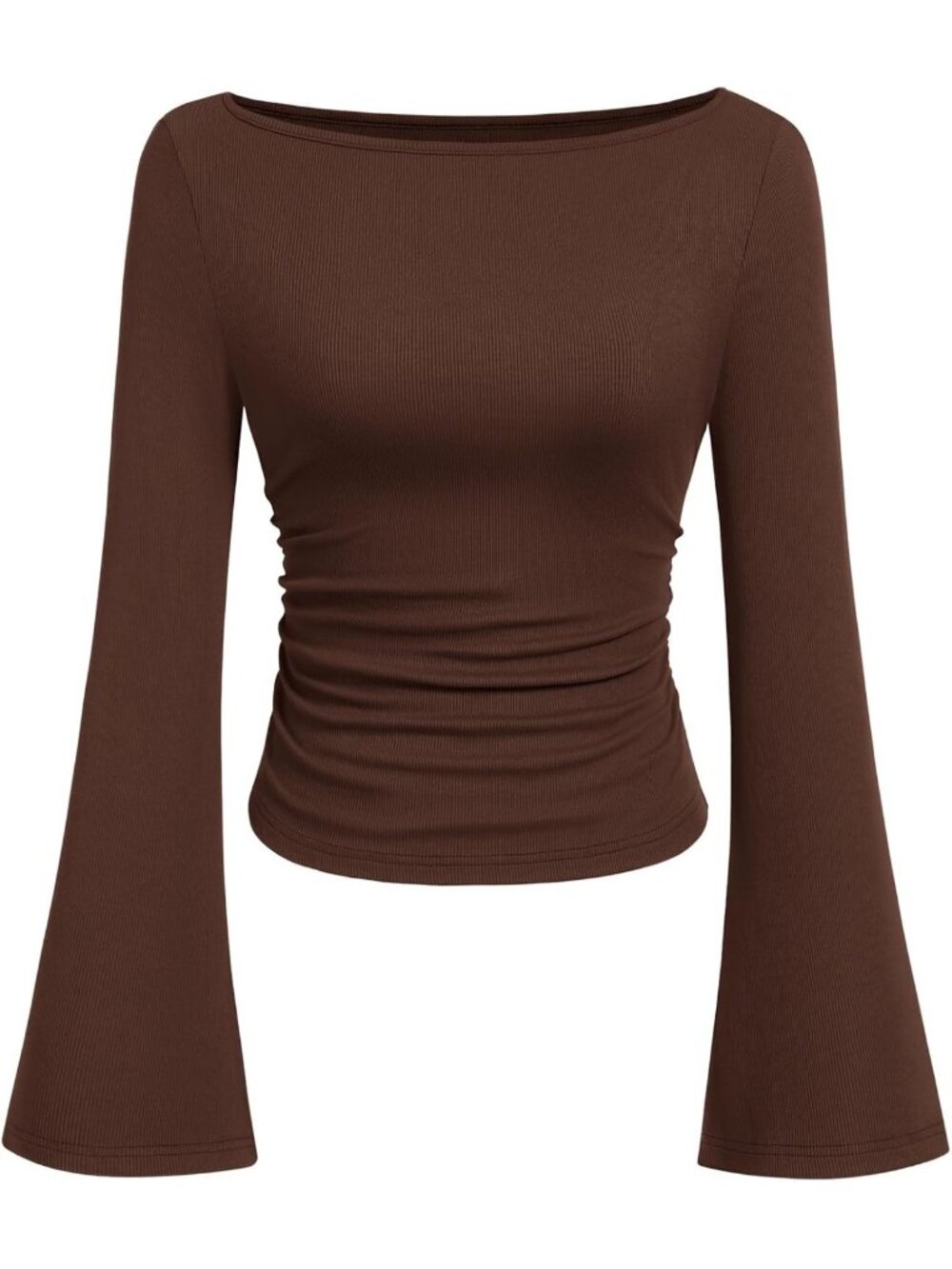 Chic Women's Bell Sleeve Ribbed Knit Top - Stylish & Comfortable Casual Wear
